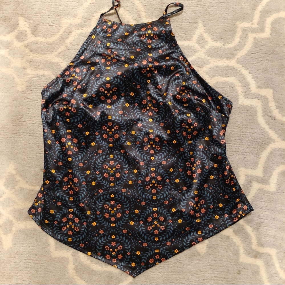 Free People Intimately Silky Floral Tie Back Top